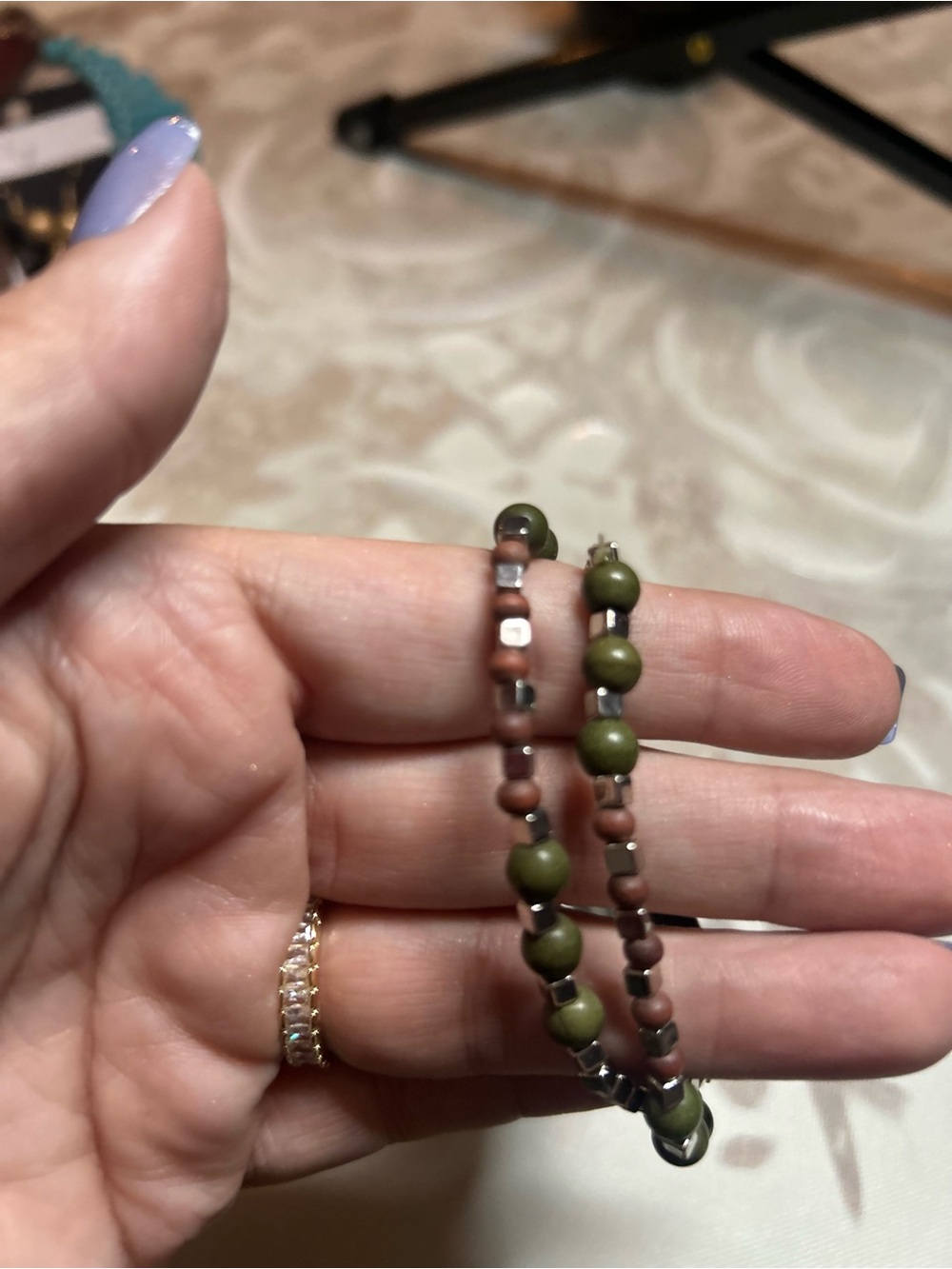 paparazzi Olive Green and Brown Beaded Hoop Earrings